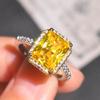 European & American Luxury Two-Tone Yellow Diamond Princess Cut Pink Crystal Engagement Ring