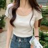 Designed Short T-shirt Women's Round Neck Stretch Solid Color Versatile Summer Korean Style Casual Tight Hot Girl Short-sleeved Top