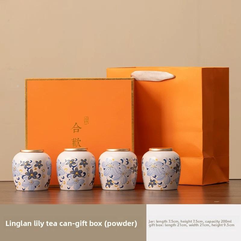 Ceramic tea jar, household moisture-proof sealed jar, small tea compartment, portable travel storage jar