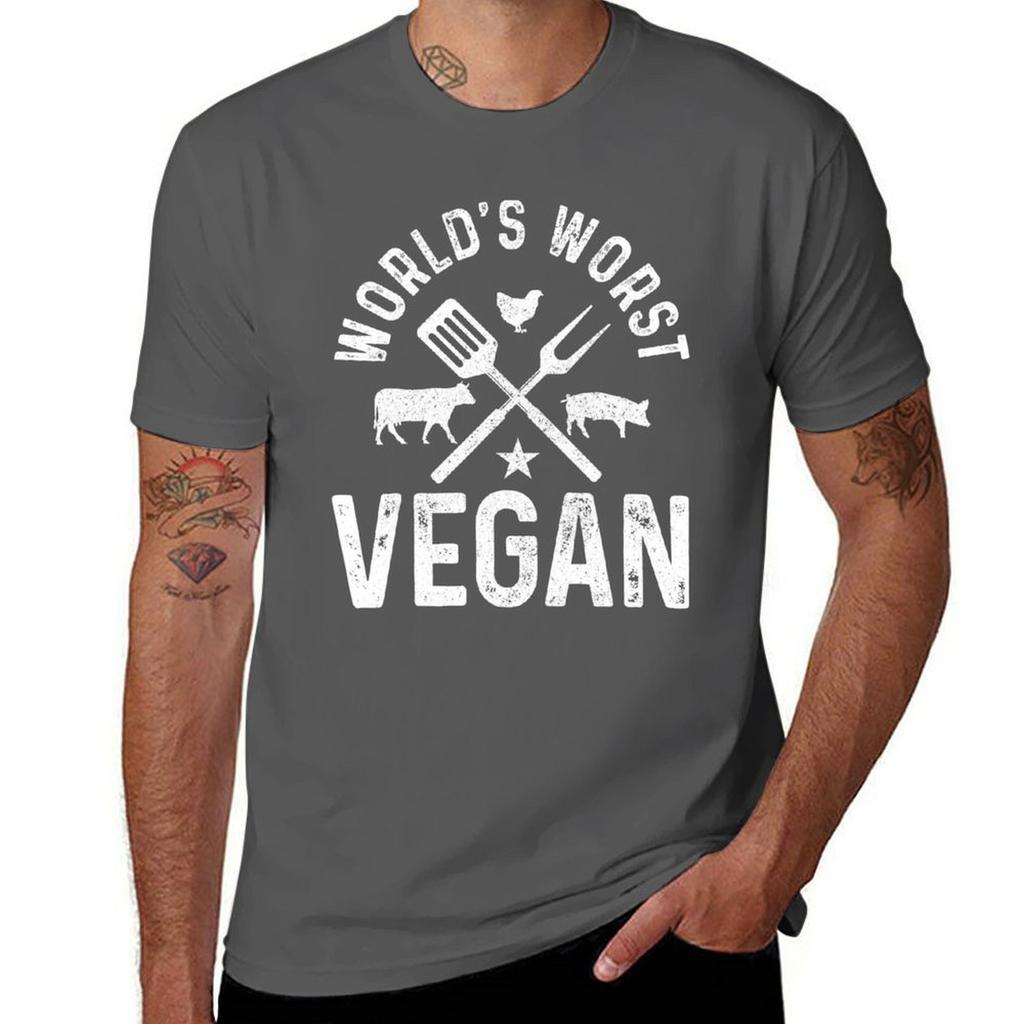 Worlds Worst Vegan Funny Butcher Meat Lover BBQ TShirt Everyday Wear Basic Short Sleeve Top