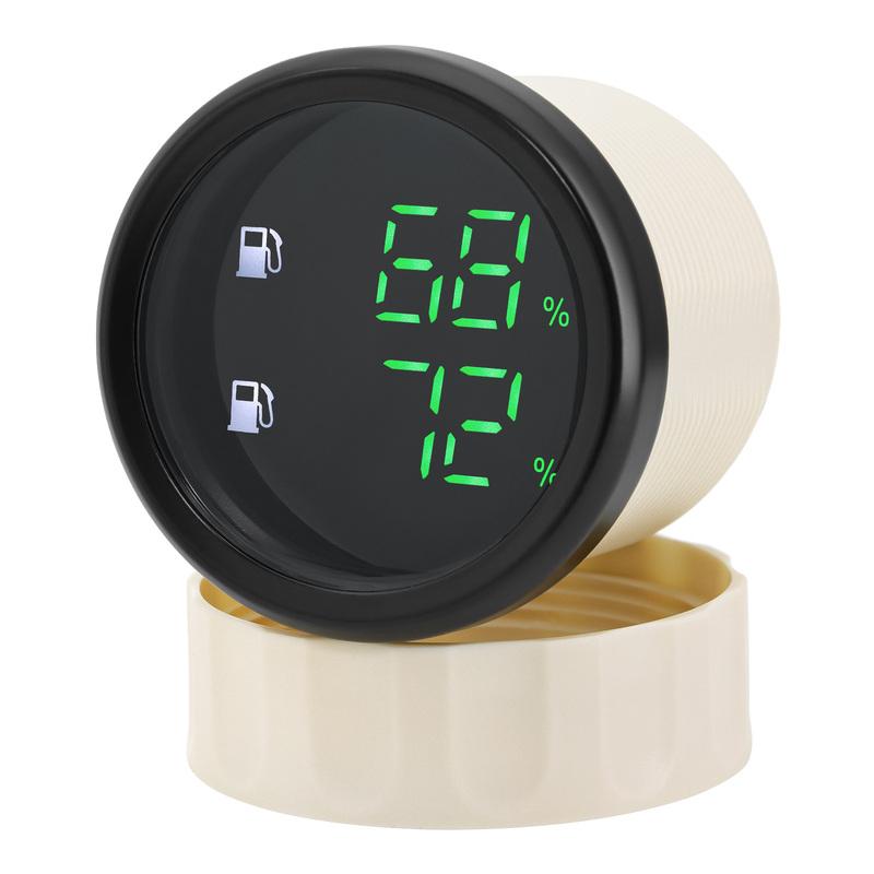 2 in 1 Green LED Digital Fuel Level Sewage Level Meter Oil Temp Gauge Oil Pressure 0~10 Bar 2" 52mm Voltage for Car Truck Boat