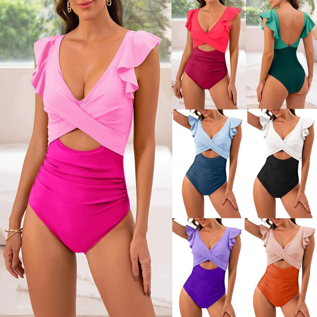 Women's One-Piece Sexy Bikini Fashion Colour Blocking With Bra Pads Without Steel Support Swimming Costume