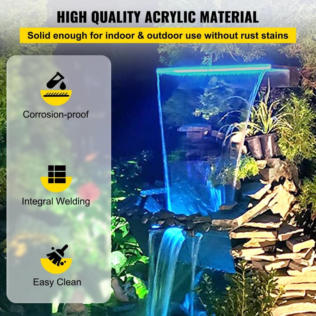 Fountain Spillway 36.2x3.2x8.1 Inch, Pool Waterfall Fountain 17 Colors Led, Pool Water Fall Kit With Remote, Pool Spillway Solid Acrylic Pool