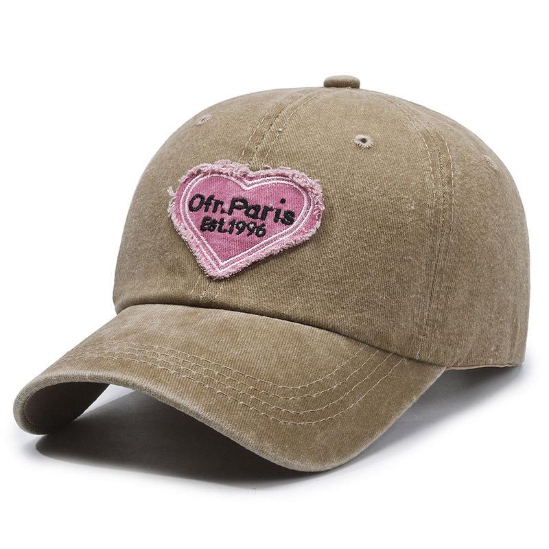 Embroidery peaked cap men's visor spring and summer washed new retro love soft top trendy baseball cap women's versatile pink