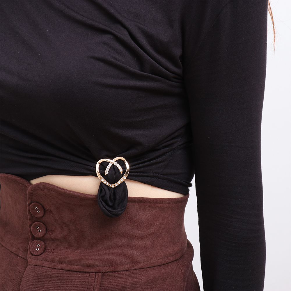 Rhinestone Heart Shape T-Shirt Clip Decorative Buckle Ring Clip Round Circle Scarf Ring Buckle