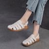 Johnature Genuine Leather Woven Flat Sandals Hollow Breathable Casual Comfortable Roman Women's Shoes