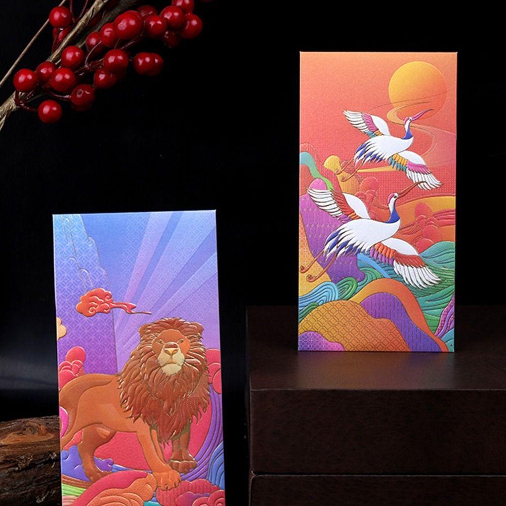 6Pcs Paper Traditional Red Pocket Chinese Style Lucky Money Pouch Cute Chinese Red Envelope  Wedding