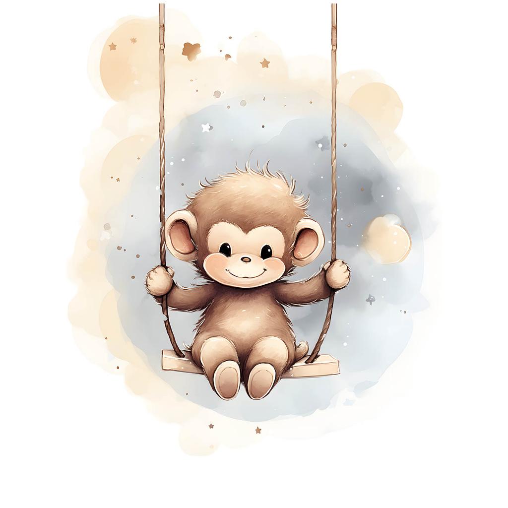 Małpka Na Huśtawce Małpka Na Huśtawce, 70X100 Cm, Rama Drewniana Ciemny Brąz, Papier Matowy 230 Gsm