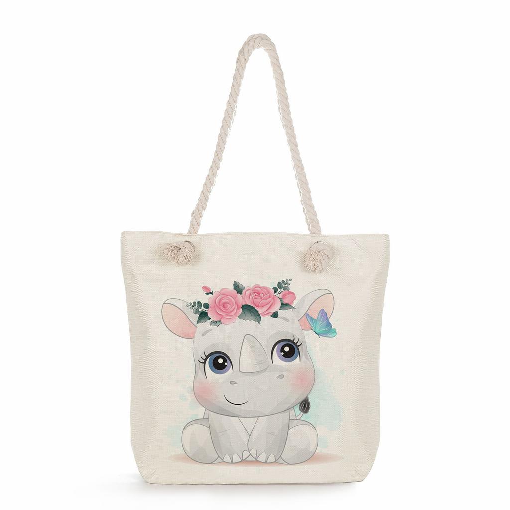 Многофункциональная Милые животные Принт Толстая веревка Плечо Пляжная сумка 7586