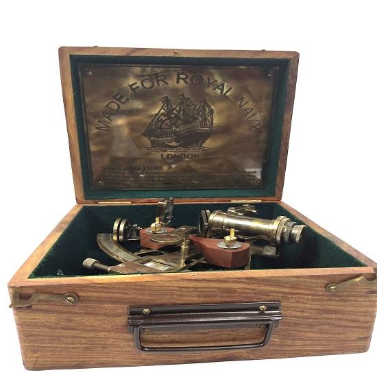 Морской секстант из старинной латуни, винтажная латунь, 20,32 см', морской секстант с коробкой из твердого дерева