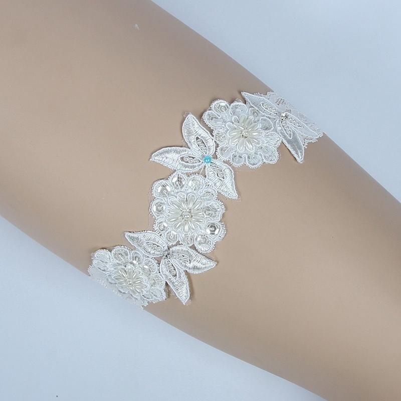 Роскошная кружевная подвязка для невесты, что-то синее, жемчужное, с цветочным узором и бусинами, свадебная невеста