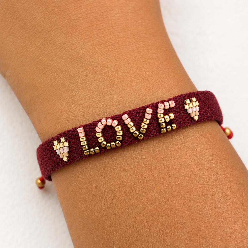 Go2boho Браслет-нить Красный Плетеный Буквы LOVE Бисер Полиэфирная нить Регулируемый Модный Унисекс Подарок Украшение