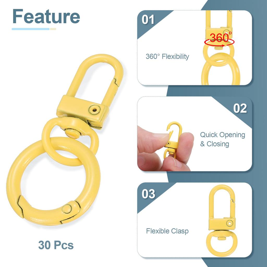 30pcs Lobster Claw Fastener Keychain Swivel Trigger Clips Zinc Alloy Colorful Key Chain Clips Snap Hook Jump Flat Split Ring DIY Craft Jewelry Making