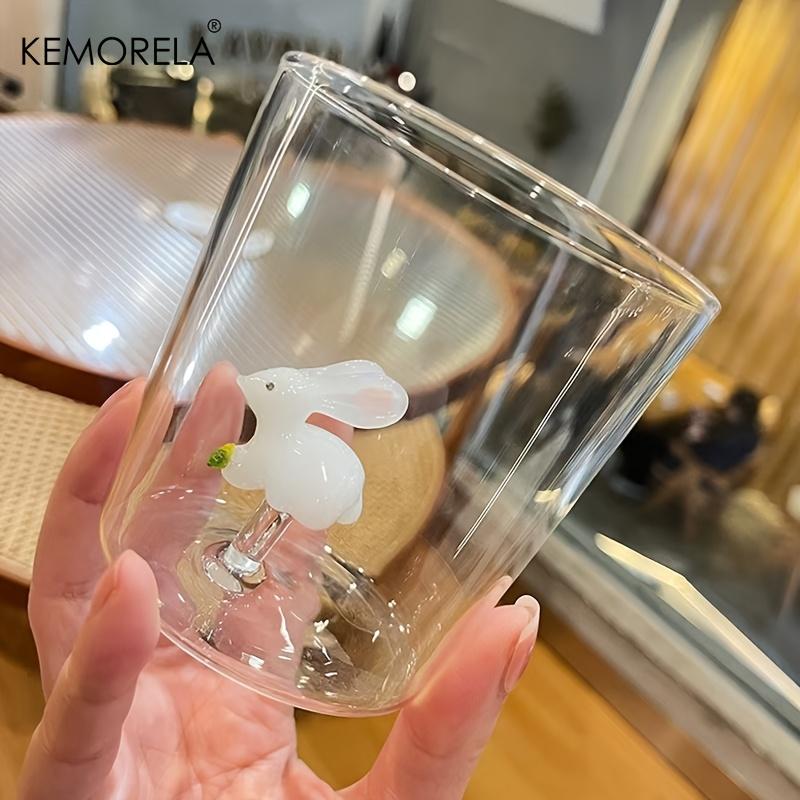 KEMORELA 1PCS Cute Rabbit Cartoon Glass Cup High Borosilicate Reusable Suitable for Iced Coffee Juice Can be Used as Easter Gift