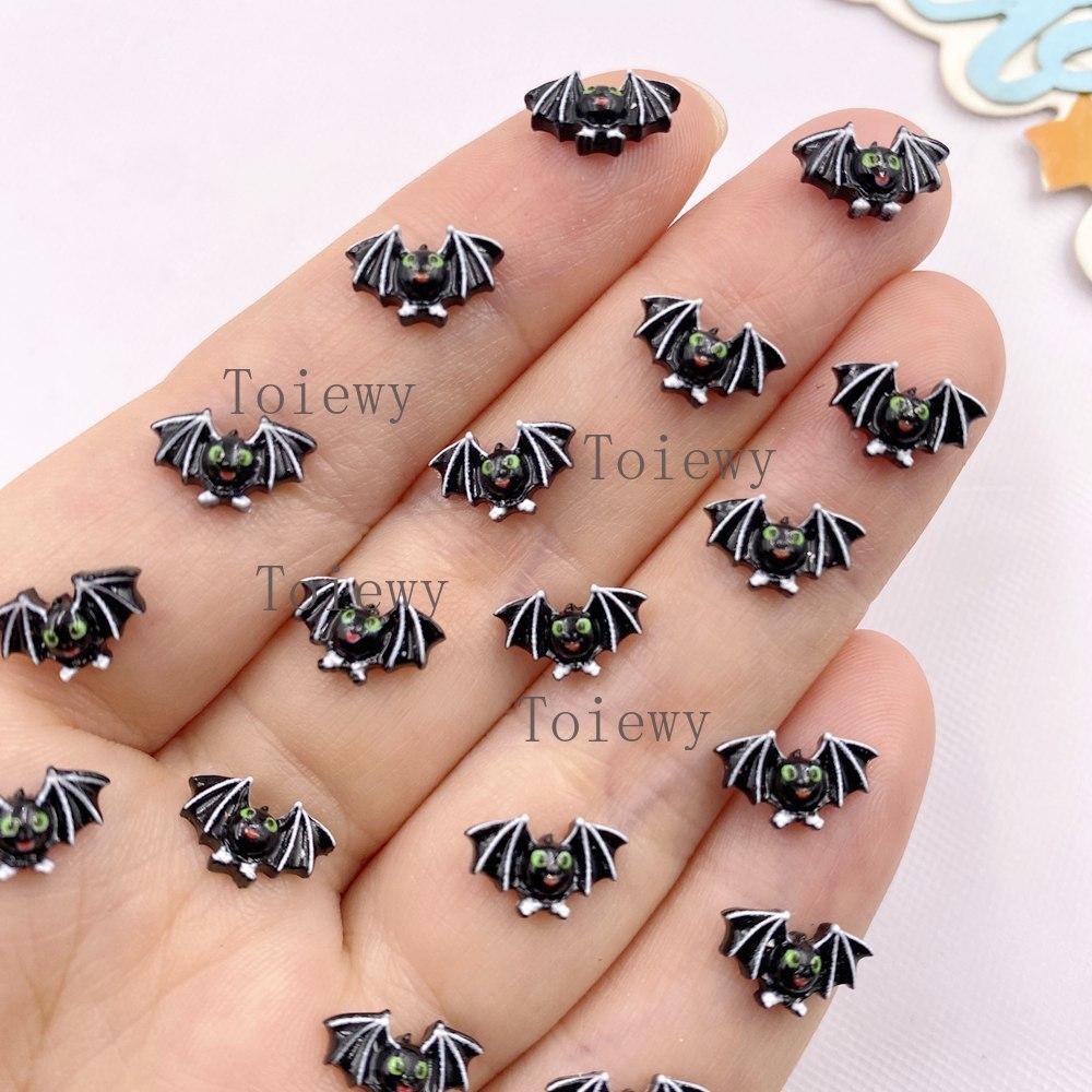 100pcs Resin Mini Kawaii Colorful Cartoon Bat Art Nail Flatback Rhinestone Applique DIY Halloween Scrapbook Jewelry Decor Crafts
