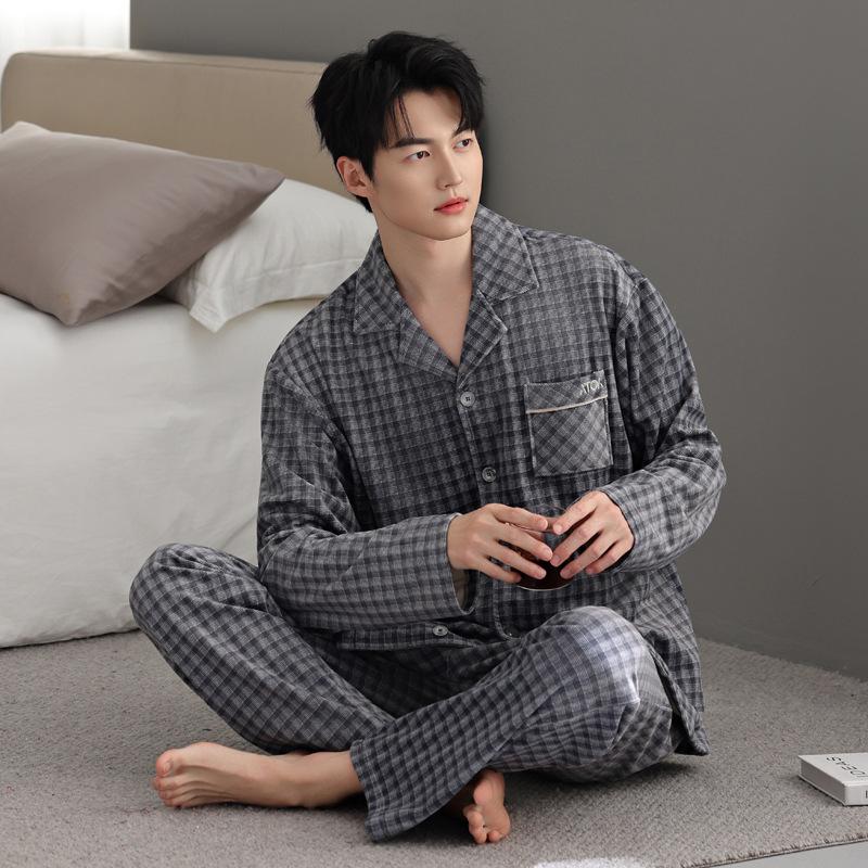 Пижама мужская осенне-зимняя из островного флиса, утолщенная флисовая, теплая, из кораллового флиса, зимняя, клетчатая, тонкий флис, домашний комплект