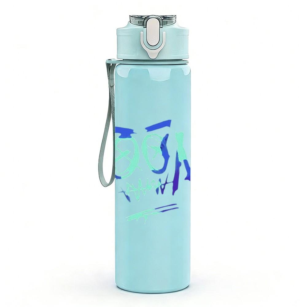 1PC Bohm Blue Text 750ml sports water bottle leakproof straw lid outdoor office home