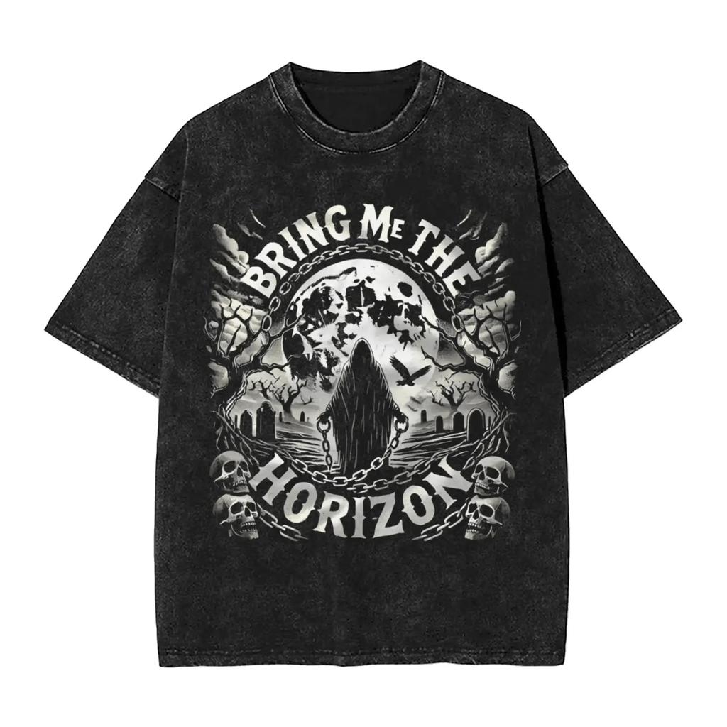 Футболки ROCK Band Bring Me The Horizon для фанатов BMTH Стираные Винтажные Топы Новинка Британский Летний Футболка Винтажные Свободные Хлопковые Топы