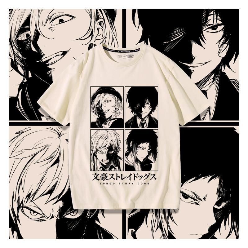 Футболка мужская из 100% хлопка с креативным принтом в стиле аниме «Bungo Stray Dogs», повседневная уличная модная мужская одежда для активного отдыха