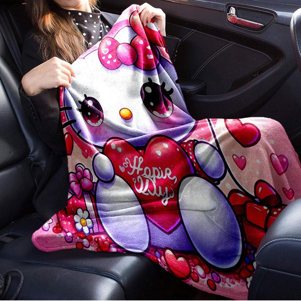 1pc pcs Hello Kitty Valentine's Day Heart Balloon Flannel Blanket - Seasonal Home Decor, Soft and Comfortable, Suitable for All Ages, Machin