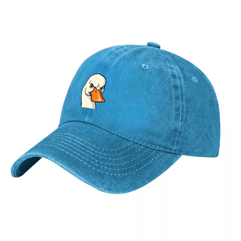 Duck Face Logo Washed Canvas Baseball Cap Unisex Adjustable Hat Casual Streetwear Style Fashionable Outdoor Sun Protection Hat