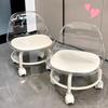 Low Rolling Stool with Backrest 360 Degrees Swivel Wheels Faux Leather Cushion Roller Seat Heavy Duty Rotating Mini Chair Seating Stool