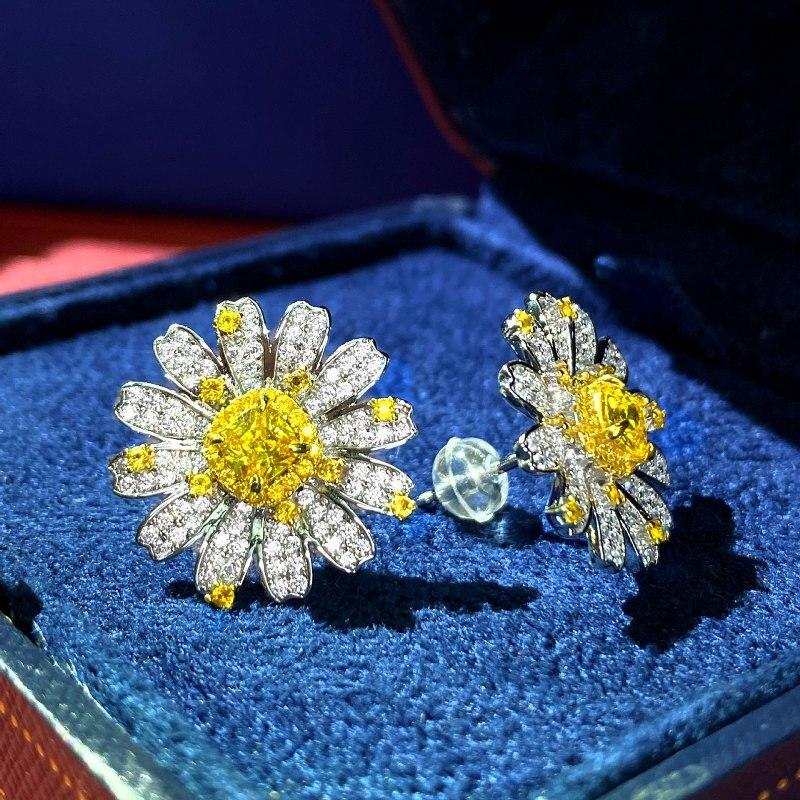 925 Sterling Silver Earrings Sparkling Yellow High Carbon Diamond Bridal Stud Earrings For Women Wedding Party Luxury Jewelry