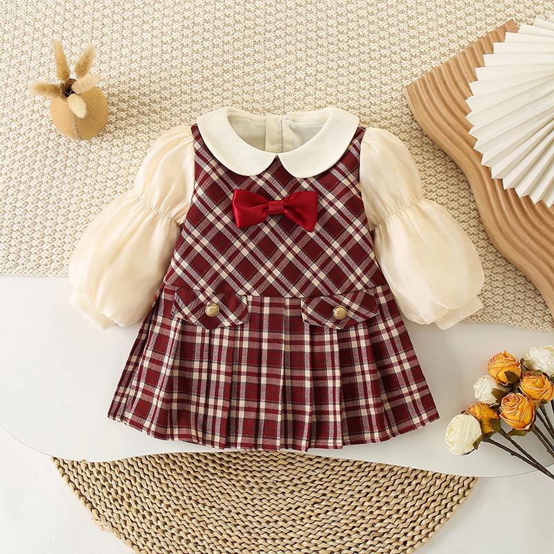 Клетчатое платье на флисовой подкладке для девочек - стиль Британской академии для осени/зимы