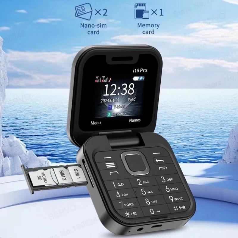 Мобильный телефон I16 Pro Две SIM-карты Двойной режим ожидания Несмартфон Телефон-раскладушка Bluetooth Складной маленький телефон