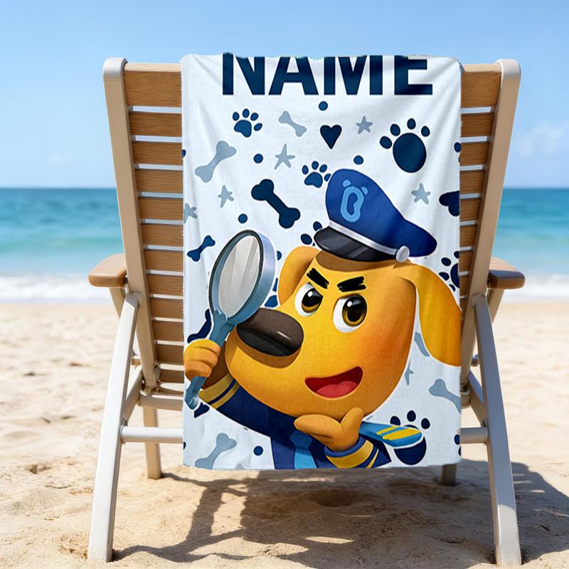 1pc Sheriff Labrador1 Beach Towel with Custom Name, Beach/Swimming/Bath/Picnic/Camping Towel, Suitable for Seaside Beaches