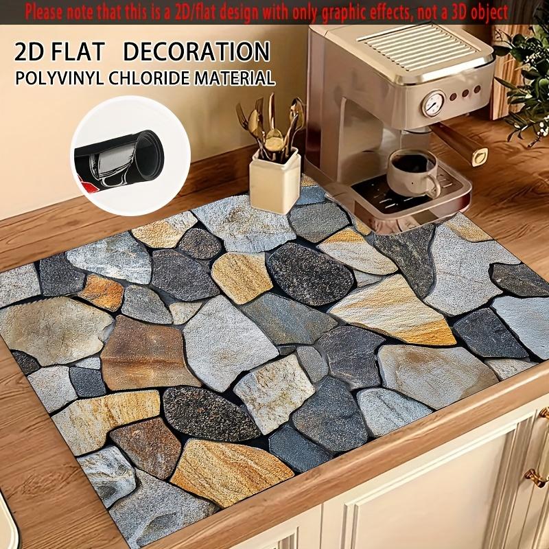 1Pcs Rubber Drying Mat With Stone Pattern Print For Coffee Shop Restaurant Kitchen Carpet Tableware Durable Diatom Mud Table Mat Pet Mat Coffeeware