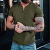 Мужская летняя повседневная однотонная футболка-henley с коротким рукавом