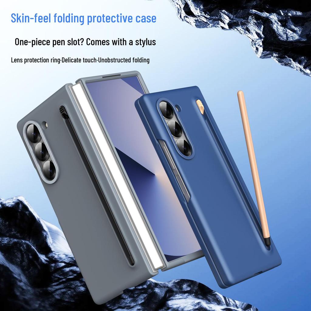 Чехол для Samsung Z Fold7/6: Совместимость с трансграничным использованием, Складной экран, Однотонный, Дизайн с ощущением кожи и держателем для стилуса