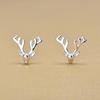 Korean Style Sterling Silver Antler Earrings - 3D Christmas Reindeer Studs, Elegant and Versatile for Women
