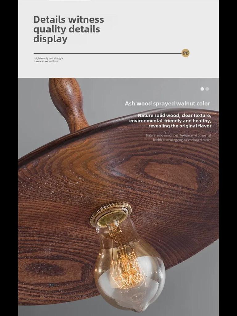 Nordic Style Black Walnut Retro Brass Chandelier for Restaurant or Bar