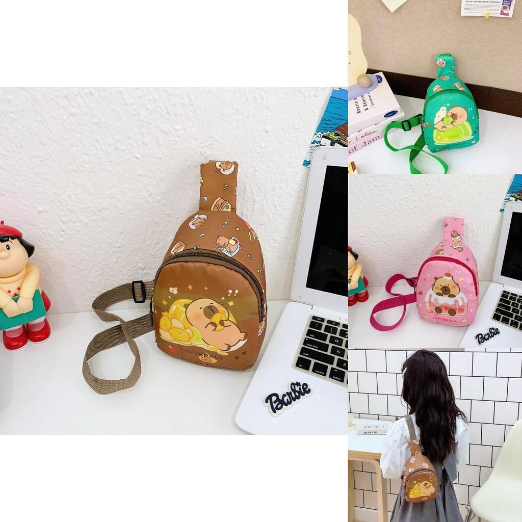 Детская нагрудная сумка с мультяшным узором капибары, из полиэстеровой ткани и с дышащим дизайном для повседневного использования