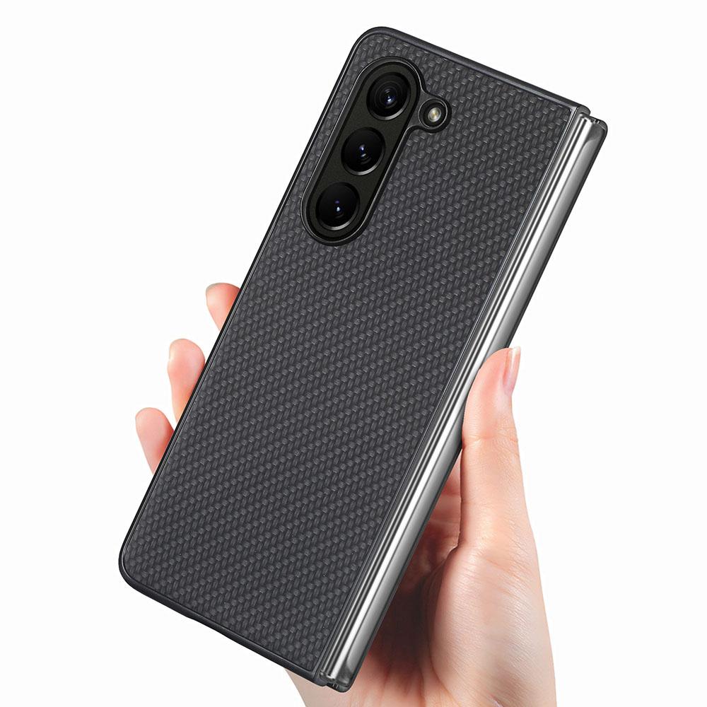 Для Samsung Galaxy Z Fold5 5G Чехол из ПУ кожи с текстурой углеродного волокна + ПК Точные вырезы Чехол для телефона
