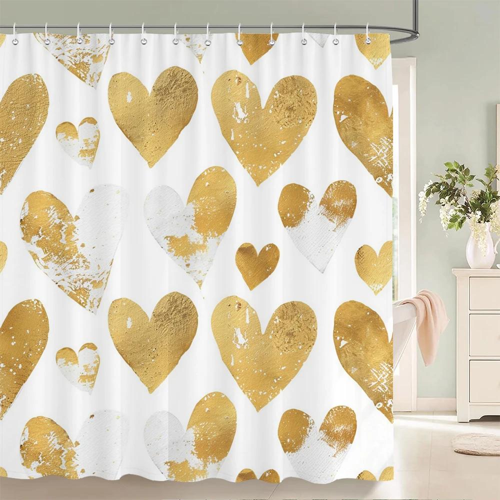 Heart-shaped Pattern Shower Curtain Fabric Shower Curtains for Valentine's day Bathroom Decor Pink Love style Shower Curtains