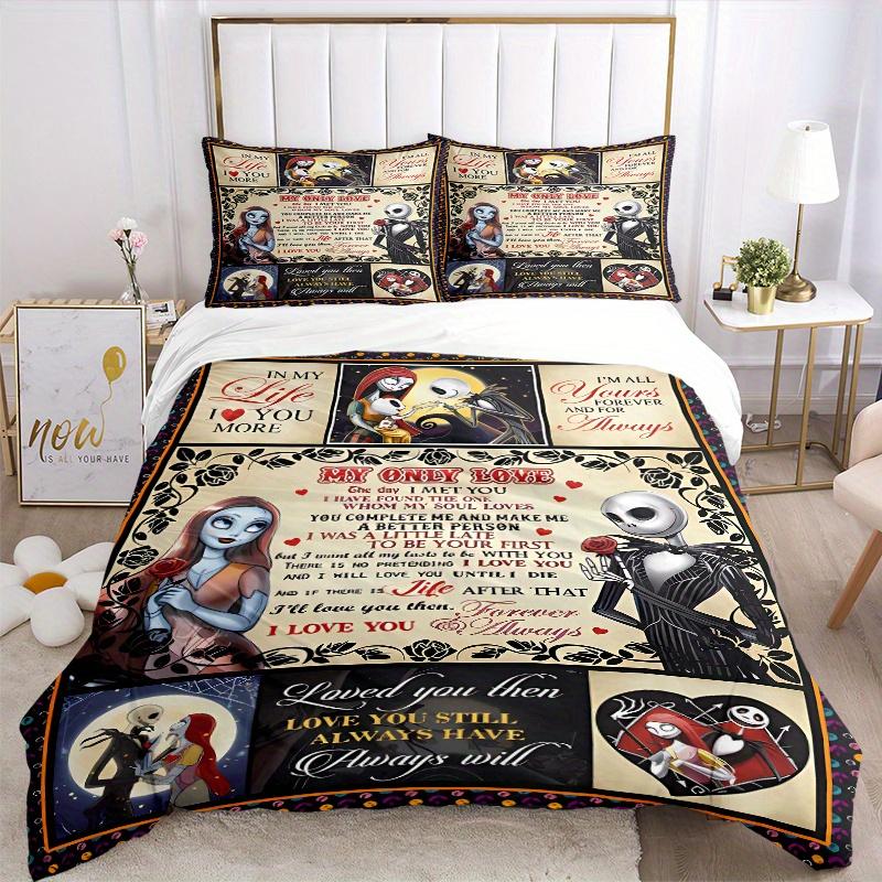 3pcs My Only Love Jack and Sally Printed Bedding Set, Soft and Comfortable Quilt Cover for Bedroom, Guest Room (1 Duvet Cover + 2 Pillowcase