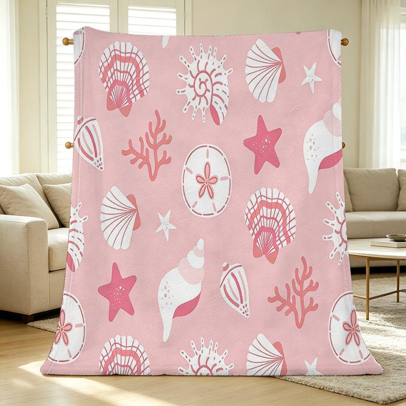 Soft Pink Flannel Blanket Non-Pilling Ocean Themed Warm Throw, Cozy for Maternity, Home Decor, Christmas & Halloween
