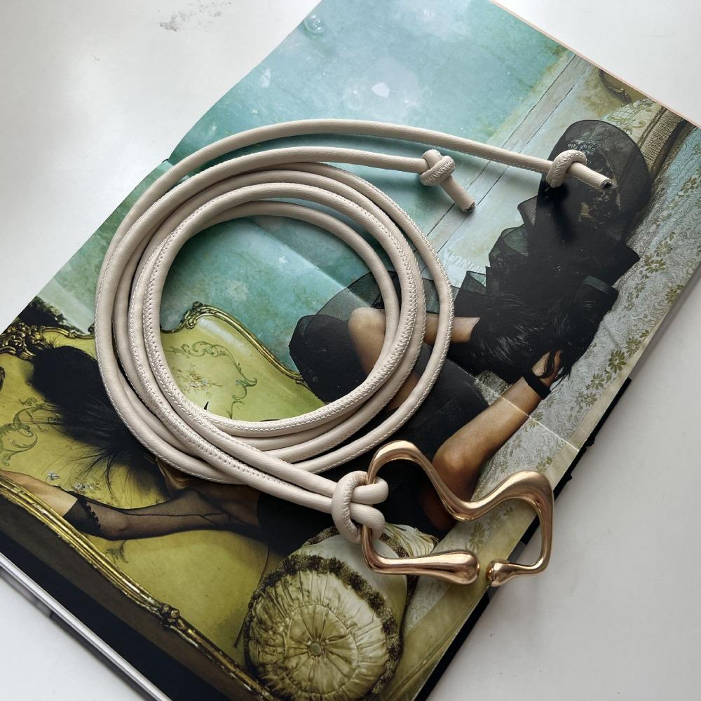 PU Leather Women Thin Belt Rope Knotted Waist Chain Casual String Waist Belt Ladies Black Straps