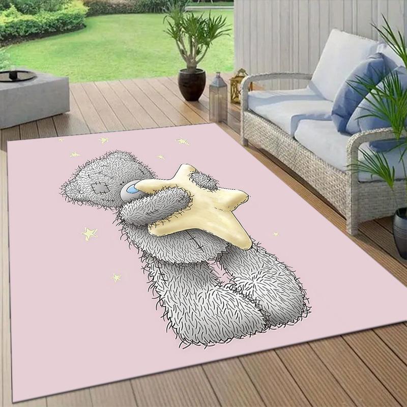 Tatty Teddy Flannel Pattern Square Carpet,Area Rug,Carpet Rug for Living Room Bedroom Sofa Playroom Decor,Non-slip Floor Mat