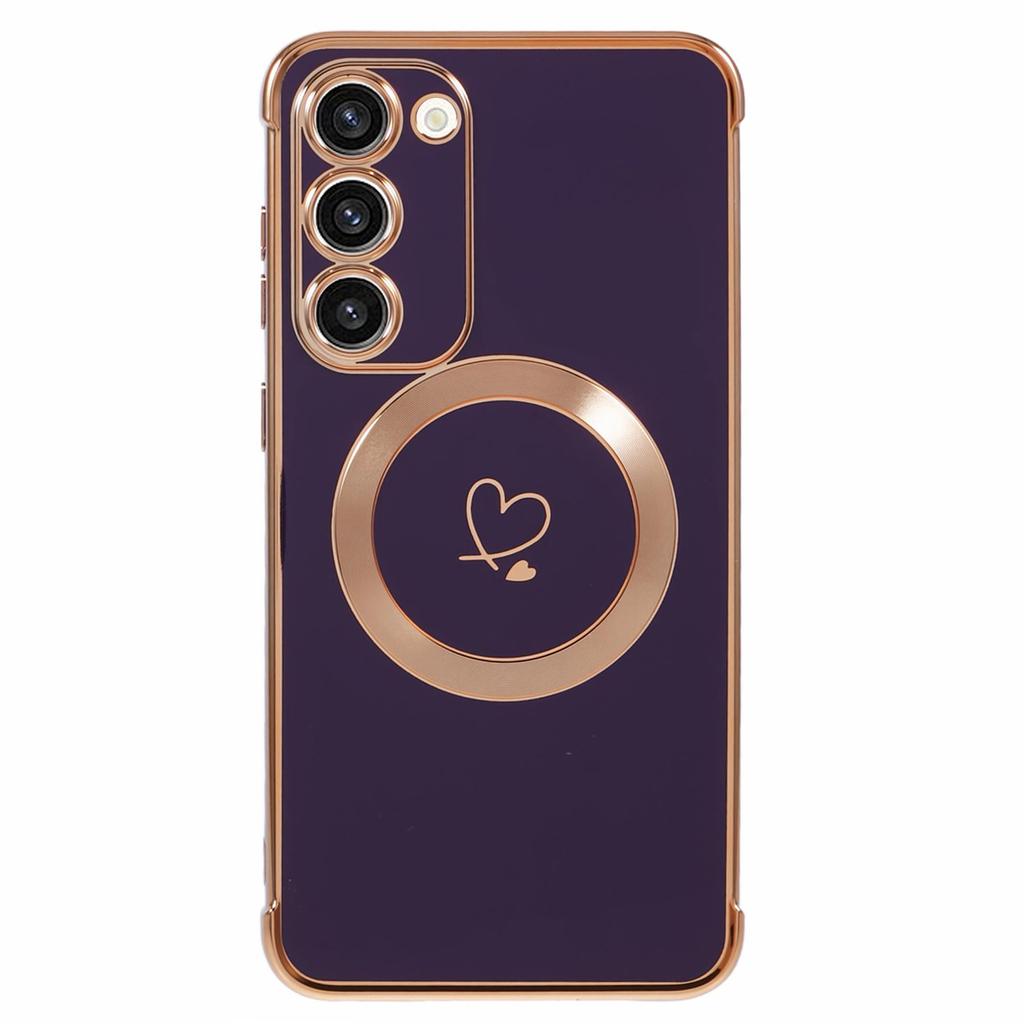 For Samsung Galaxy S23 Case Compatible with MagSafe Electroplated TPU Phone Cover Hollow Love Hearts