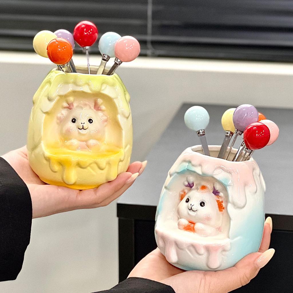 1 Set of Stainless Steel Household Kitchen Dessert Cake Fruit Sign Fruit Fork Storage Jar Set Fruit Fork Suitable for Weddings, Banquets, Gifts