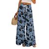 Women's Loose Casual Floral Print Wide Leg Pants With Elastic Waist Drawstring And Pocket Pants