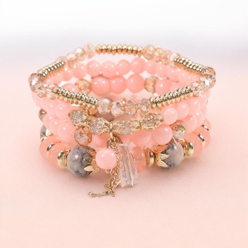 Шикарный женский браслет в стиле бохо с четырьмя слоями стеклянных бусин и кисточками