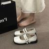 Flat Bottom Square Head Mary Jane Shoes Women's Summer with Skirt French Small Leather Shoes 2025 New Shallow Mouth Fashion Single Shoes Women
