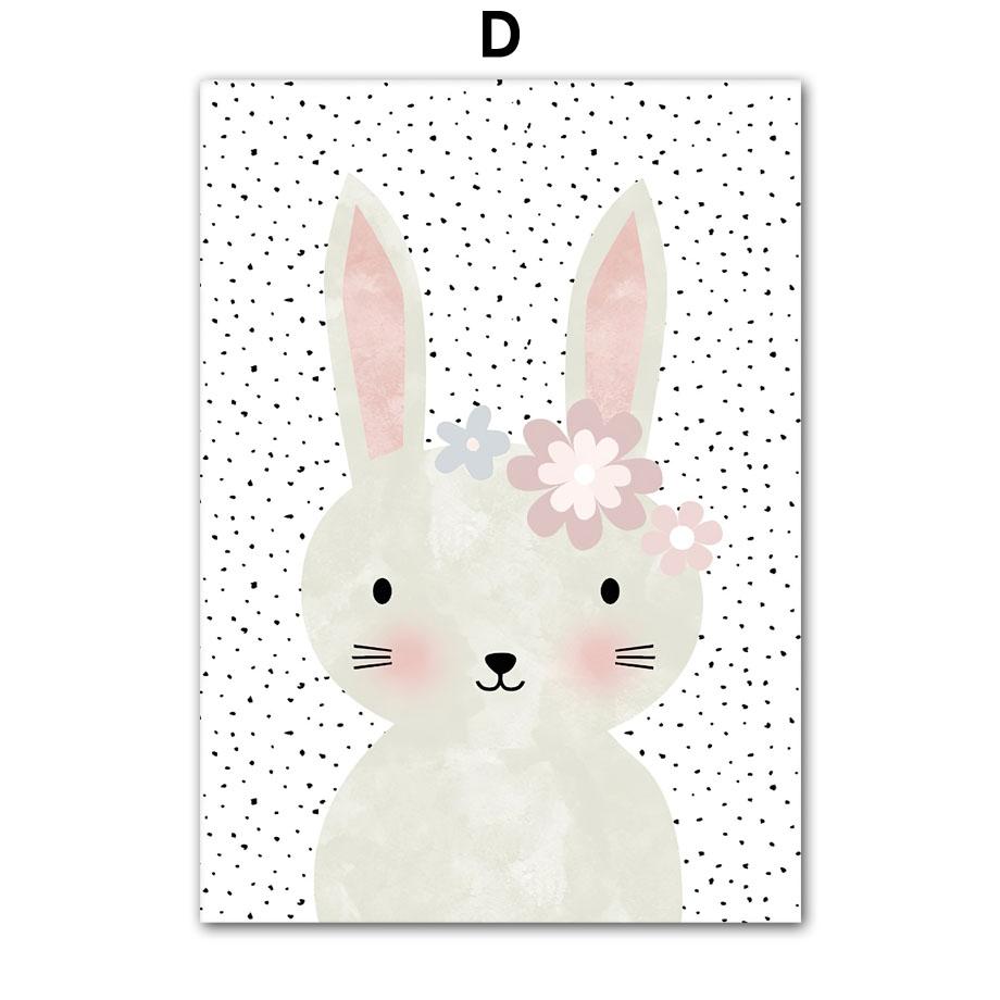 Cute Girl Rabbit Flower Butterfly Rainbow Wall Art Canvas Painting Nursery Posters And Prints Wall Pictures Baby Kids Room Decor