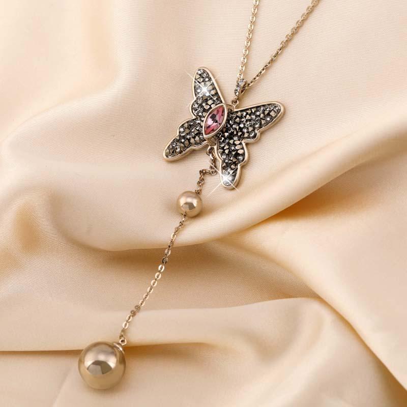 2020 Light Luxury Micro-Inlaid Butterfly Sweater Chain Women'S Same Temperament Long Necklace Pendant