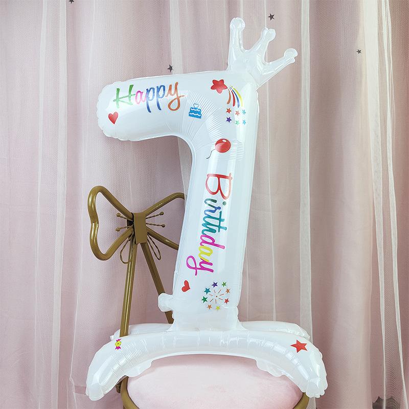 32inch Standing Number Balloons 0-9 White Crown Birthday "Happy Birthday" Balloons Birthday Party Celebration Decoration MIT
